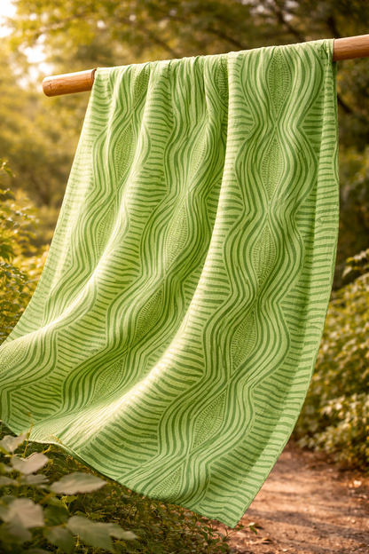 Eleko Lines Green Cotton  Fabric