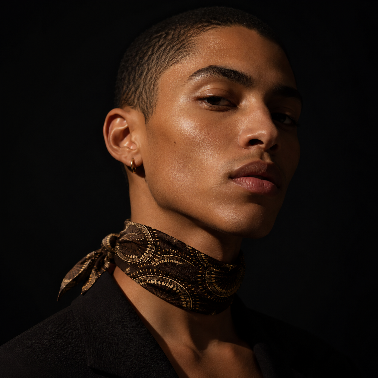 MIDNIGHT MEDALLION — Gold Circle Print Bandana Scarf