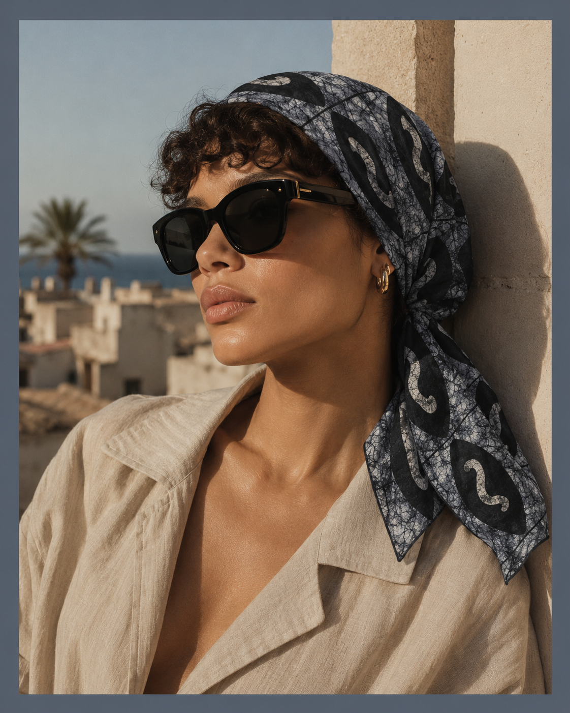 SHADOW WAVE — Grey Eye Wave Print Bandana Scarf