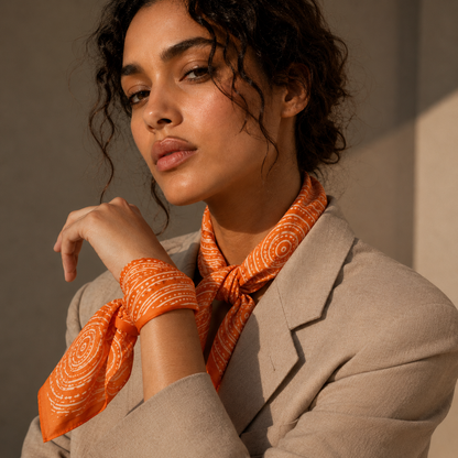 SOLAR DRIFT — Orange Watercolour Spiral Bandana Scarf
