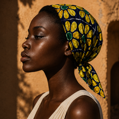BLOOM GRID — Yellow Floral Grid Print Bandana Scarf