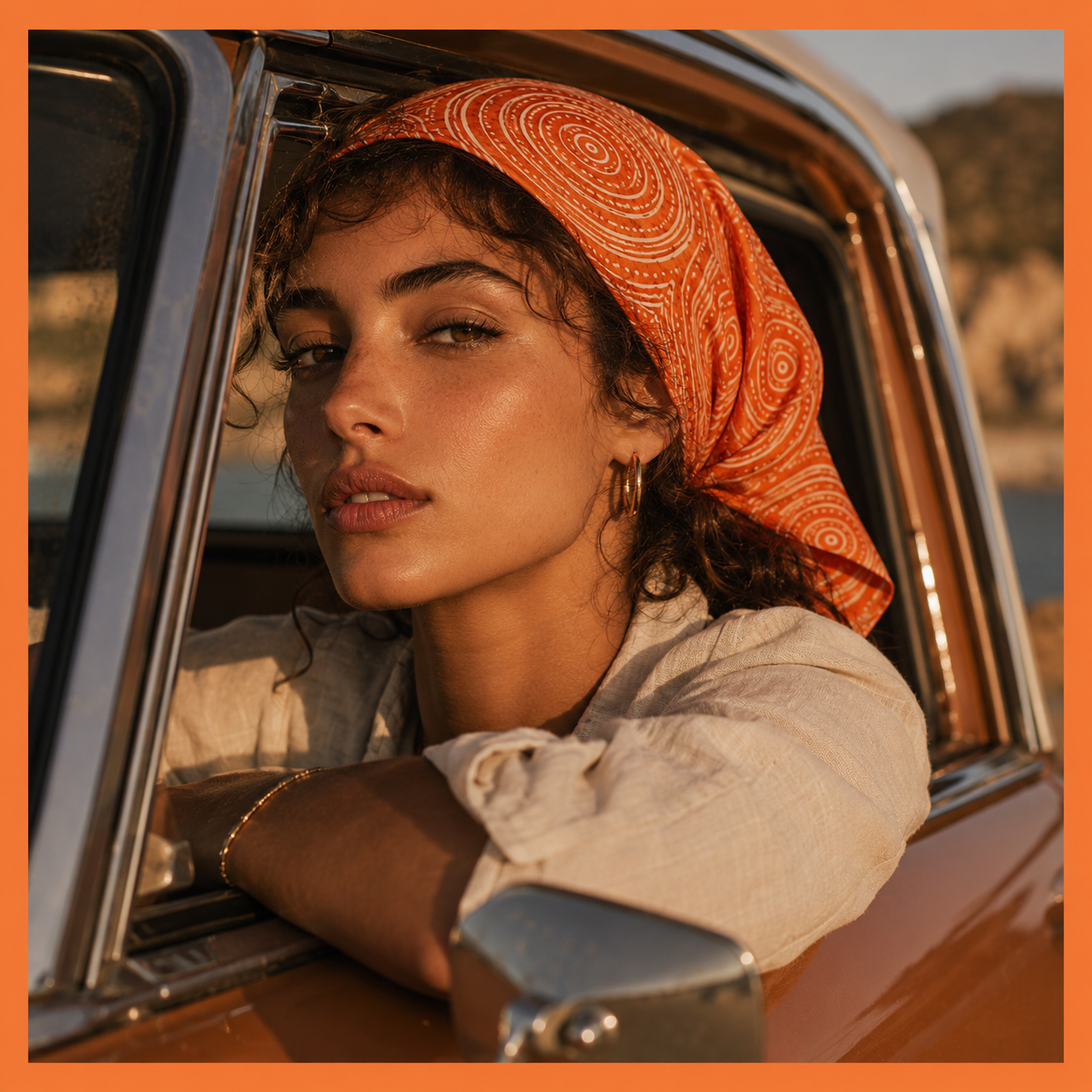 SOLAR DRIFT — Orange Watercolour Spiral Bandana Scarf
