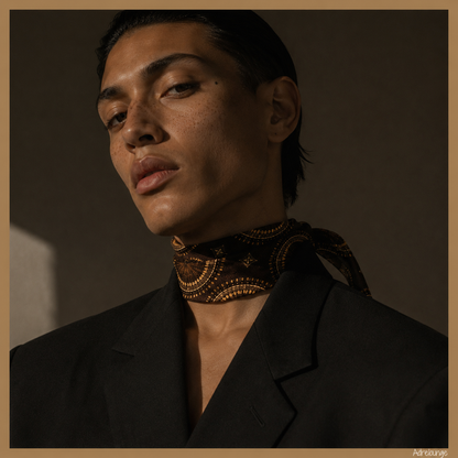 MIDNIGHT MEDALLION — Gold Circle Print Bandana Scarf