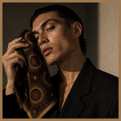 MIDNIGHT MEDALLION — Gold Circle Print Bandana Scarf