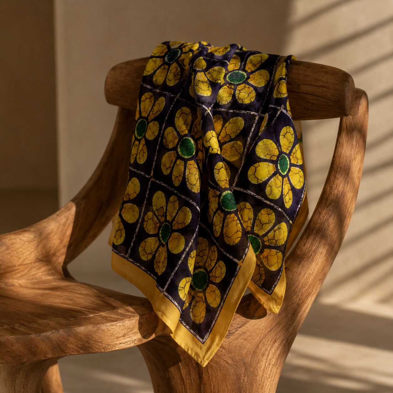 BLOOM GRID — Yellow Floral Grid Print Bandana Scarf