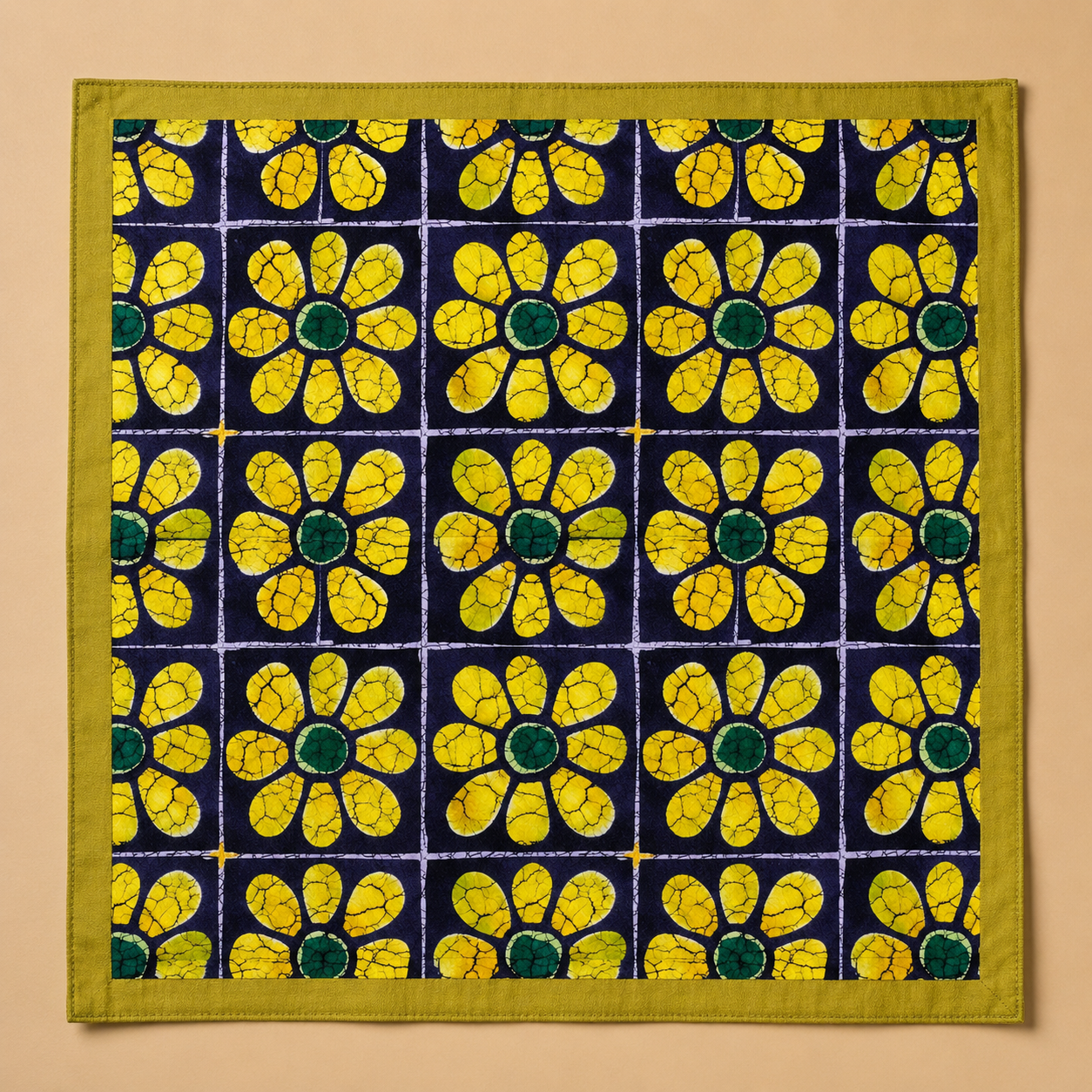 BLOOM GRID — Yellow Floral Grid Print Bandana Scarf