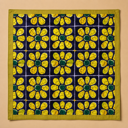 BLOOM GRID — Yellow Floral Grid Print Bandana Scarf
