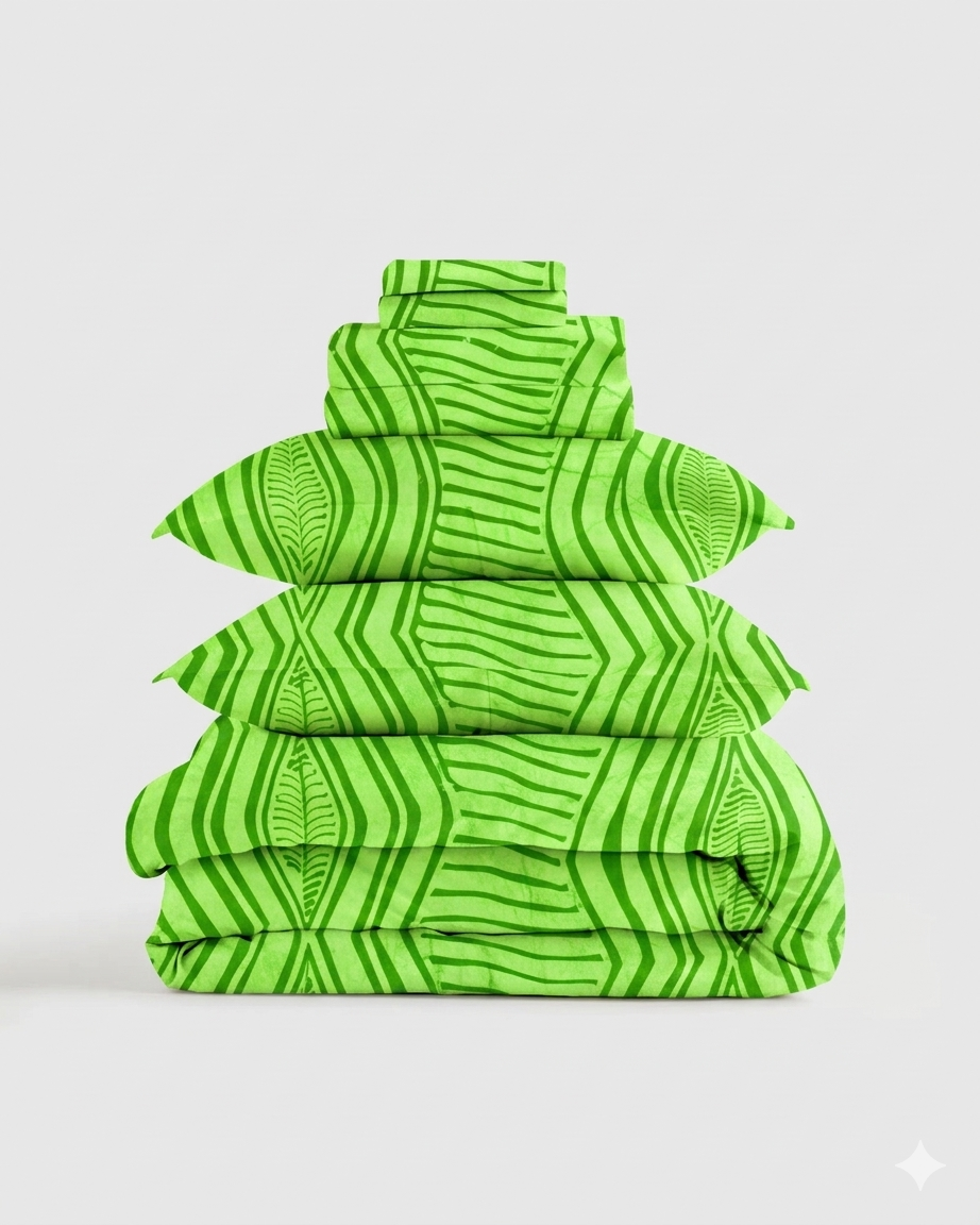 Eleko Lines Green Cotton  Fabric