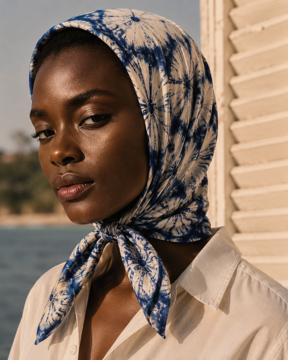 INDIGO MOON — Shibori Circle Print Bandana Scarf
