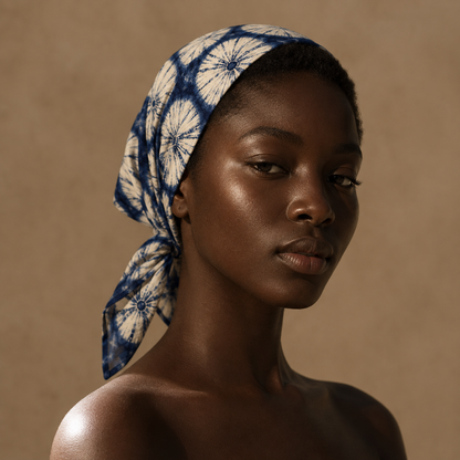 INDIGO MOON — Shibori Circle Print Bandana Scarf
